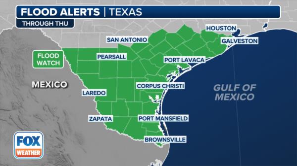 Map of Texas indicating the dissipation of Hurricane Alberto over Mexico on Thursday night