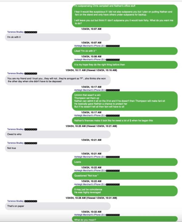 Two phone screens with text messages. One reads: 