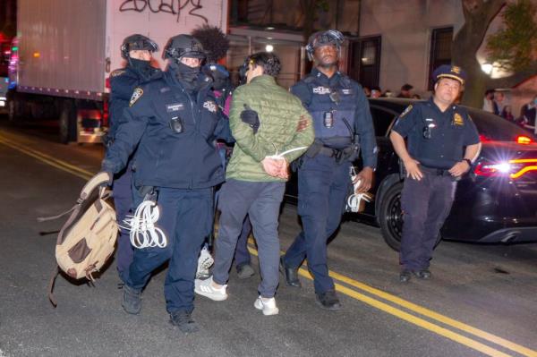 Pro Palestinian demo<em></em>nstrators are arrested  by NYPD as they protest at City College of New York in West Harlem.