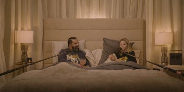 Drake in bed next to Bobbi Althoff.