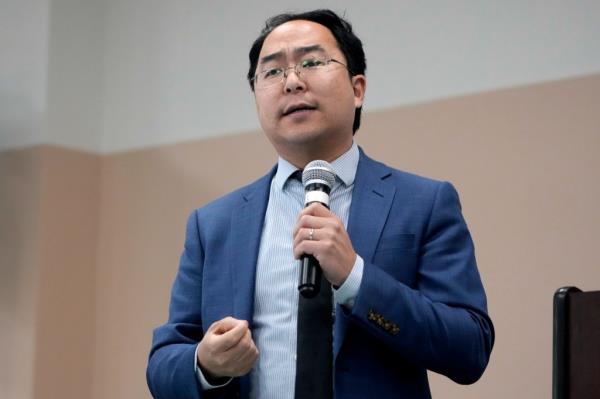 Rep. Andy Kim, D-N.J., speaks to delegates in Paramus, N.J., March 4, 2024. A federal judge on Friday, March 29,  agreed to block New Jerseyas unique primary ballot design, which has been widely criticized as boosting the prospects of party-backed candidates