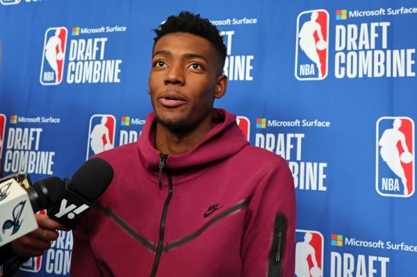 Miller speaks with the media during the NBA Draft Combine.