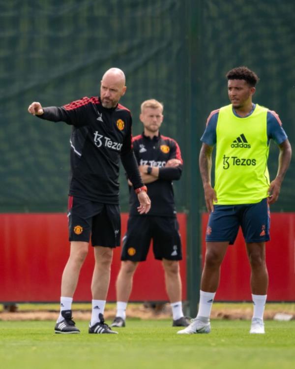 Erik ten Hag and Jadon Sancho at Manchester United