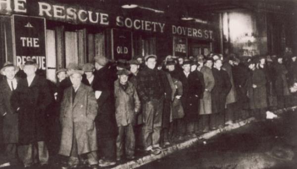 A bread line in New York City during the Great Depression, 1929