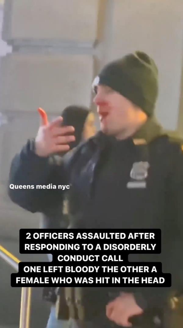 An Instagram picture of a bleeding NYPD cop who had been assaulted.