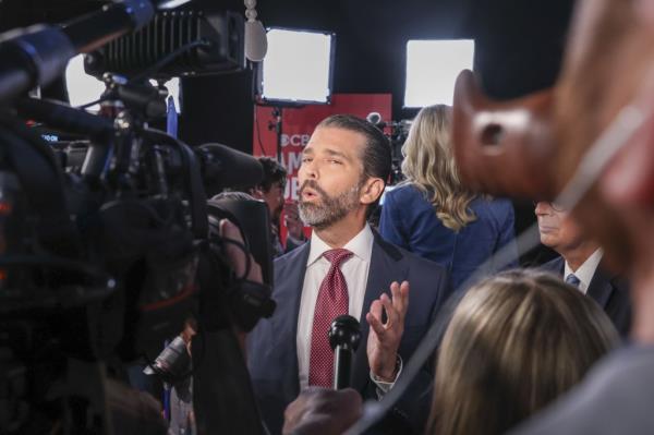 Do<em></em>nald Trump Jr spoke with the media following the vice presidential debate on Tuesday night.