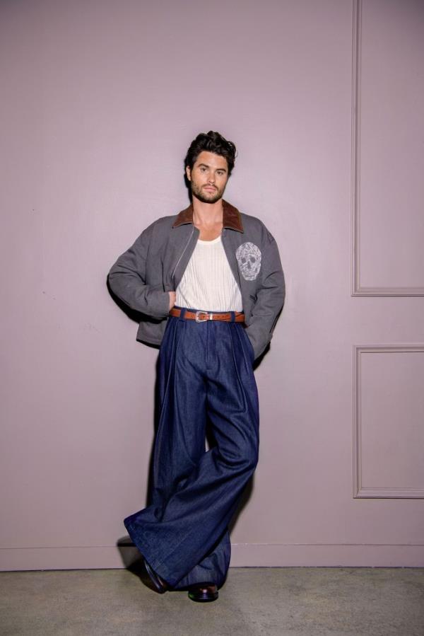 : Jacket, $3,990 at Alexander McQueen, 457 Rodeo Dr., Beverly Hills; Vest, $290, and jeans, $460, both at KingAndTuckfield.com; Crocodile belt, $3,300 at BrunelloCucinelli.com; Church’s Shannon Derby shoes, $1,270 at Church-Footwear.com