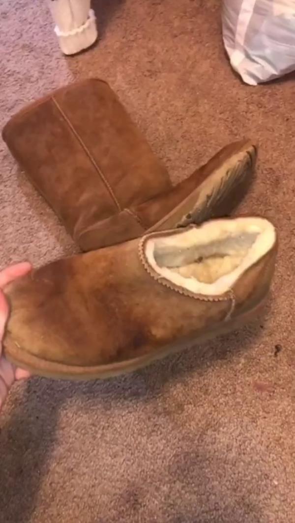 Before and after shot of Ugg slippers