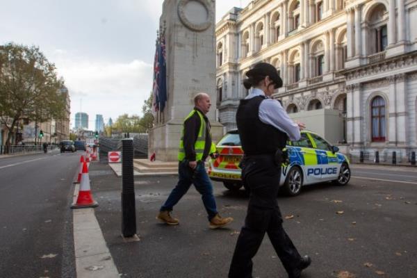 Mandatory Credit: Photo by Tayfun Salci/ZUMA Press Wire/Shutterstock (14202643c) Cenotaph in Whitehall is seen under police protection ahead of Armistice Day events and protests by various groups including Palestine Solidarity Campaing on the day. Cenotaph in central London, England, United Kingdom - 10 Nov 2023