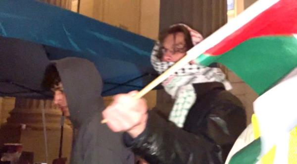 A protester used a Palestinian flag to stab a student journalist in the eye during a heated demo<em></em>nstration in Yale on Saturday night.