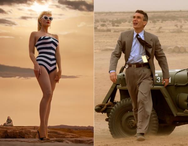 This combination of images shows Margot Robbie in a scene from 