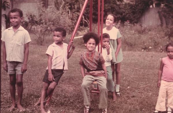 Kamala Harris and her sister Maya (far right) spend time with their cousins in Jamaica in an undated photo. 