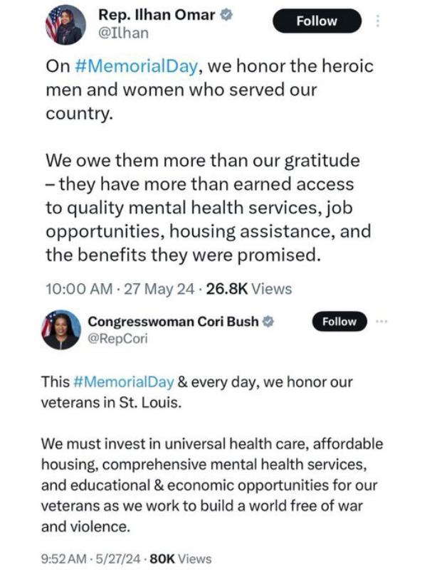 Reps. Ilhan Omar, Cori Bush have each since deleted their posts.