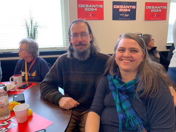 Iowa voters Ian and Buffy Barrs attend DeSantis campaign event in Atlantic, Iowa.