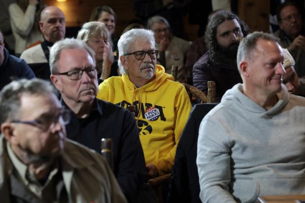 Members of the audience listen as Republican presidential candidate former U.N. Ambassador Nikki Haley speaks during a campaign event at the Thunder Bay Grille on January 13, 2024 in Davenport, Iowa. 