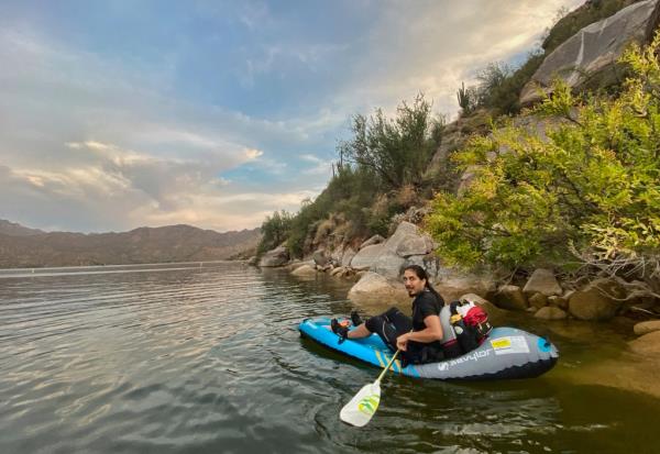 Gabriel Trujillo in a boat