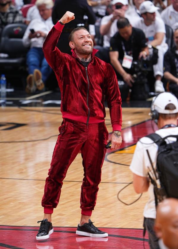 Co<em></em>nor McGregor at Game 4 of the 2023 NBA Finals between the Denver Nuggets and the Miami Heat on June 9, 2023 at Kaseya Center in Miami, Florida.