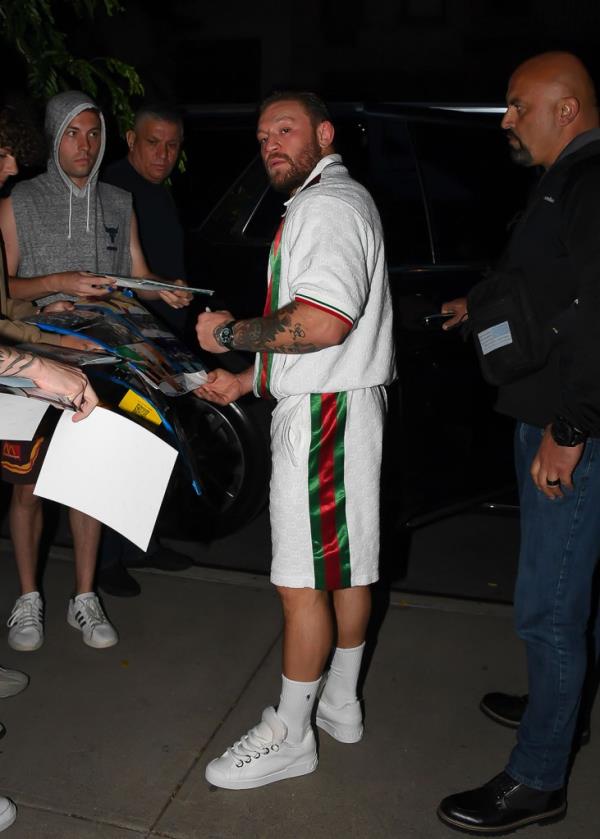 Co<em></em>nor Mcgregor signing autographs for fans in Manhattan on June 17, 2023 in New York City.
