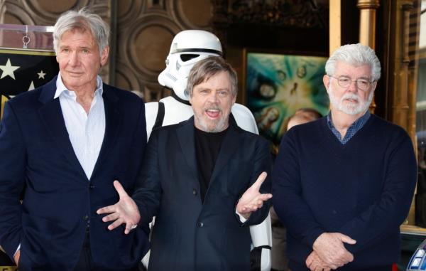 George Lucas with Harrison Ford and Mark Hamill
