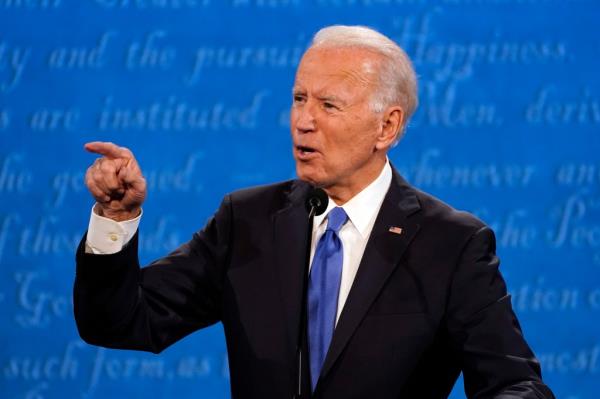 Biden pointing on the debate stage