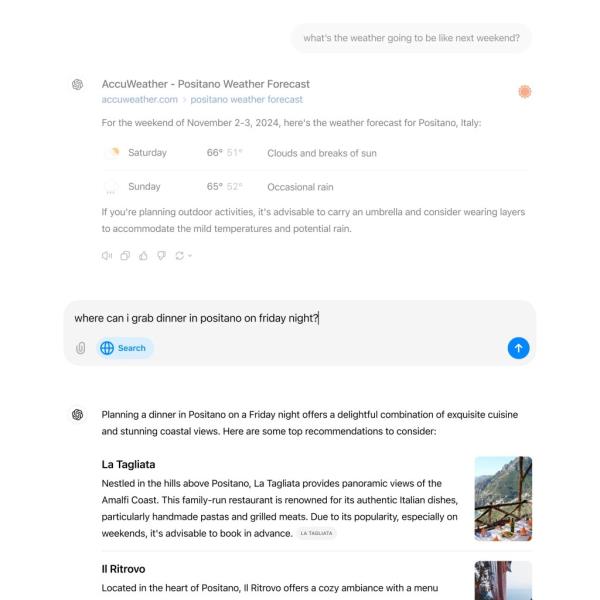 Screenshot of chat with OpenAI's SearchGPT.