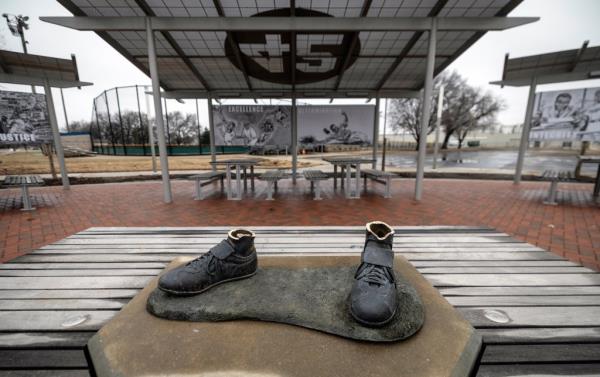 A bro<em></em>nze statue of legendary ba<em></em>seball pio<em></em>neer Jackie Robinson was stolen from a park in Wichita, Kan., during the early morning hours, Jan. 25, 2024.
