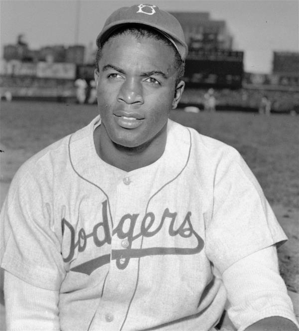 Brooklyn Dodgers' infielder Jackie Robinson is photographed on April 18, 1948.