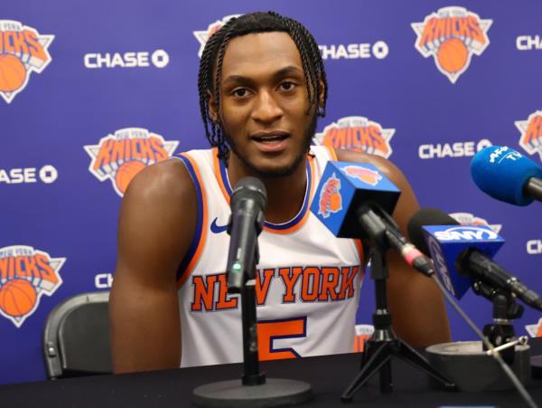 Knicks guard Immanuel Quickley when the New York Knicks held a press co<em></em>nference during Media Day.