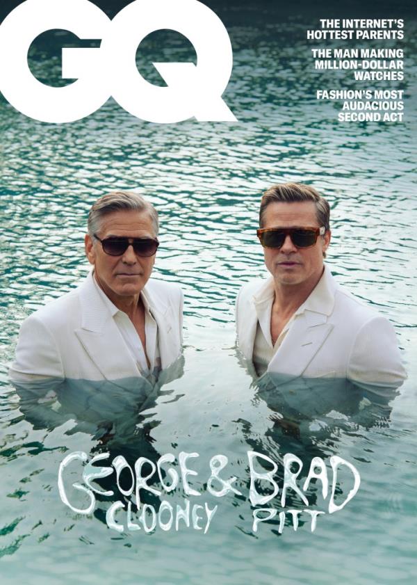 George Cloo<em></em>ney and Brad Pitt for GQ's 2024 September Issue.