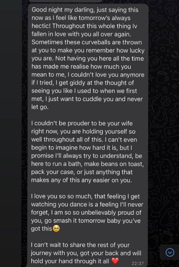 Adam Thomas' message from his wife.