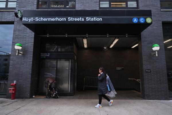 The entrance to the Hoyt-Schermerhorn streets subway station in downtown Brooklyn.
