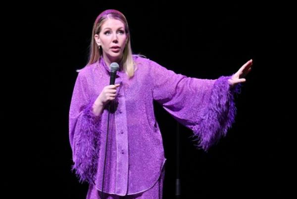 Katherine Ryan in purple at the Just for Laughs even in Lo<em></em>ndon indigo at The O2
