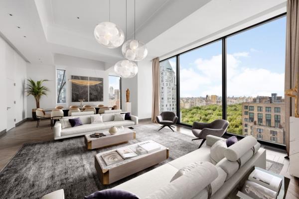 It may be in a skinny tower, but the living space is quite roomy -- and looks out to big views of the city.