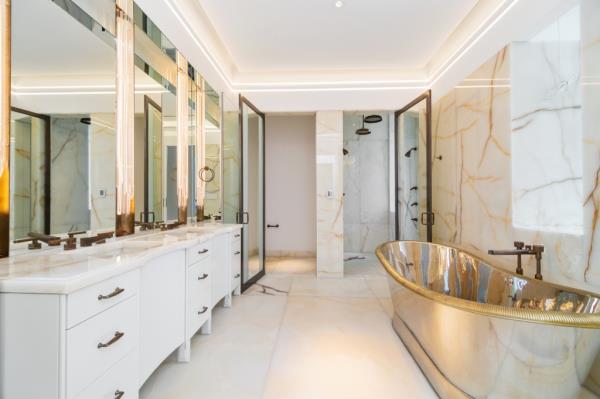 A handsome spa-like bath retreat.