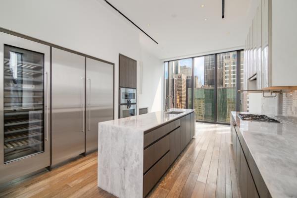 The kitchen, with its 130-bottle wine cooler.