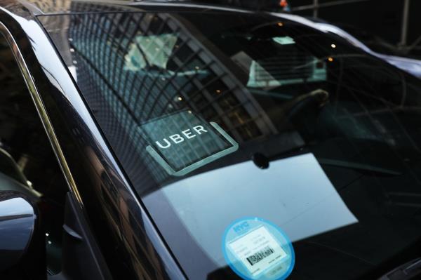 An Uber car window.