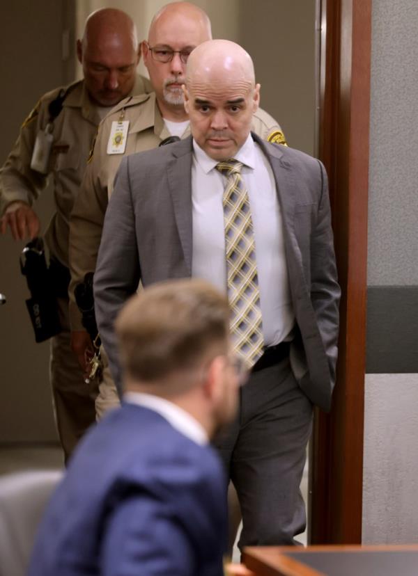 Robert Telles, a former Clark County public administrator charged in the murder of Las Vegas Review-Journal investigative journalist Jeff German, returns to the courtroom during juror deliberations in his murder trial at the Regio<em></em>nal Justice Center in Las Vegas, Monday, Aug. 26, 2024.