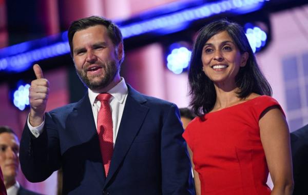 US Senator from Ohio and 2024 Republican vice presidential candidate JD Vance and his wife Usha Vance.