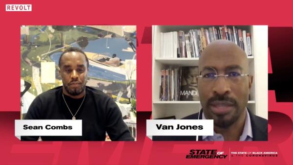Sean 'Diddy' Combs and Van Jo<em></em>nes at the 'Black America & Coronavirus' Town Hall in 2020