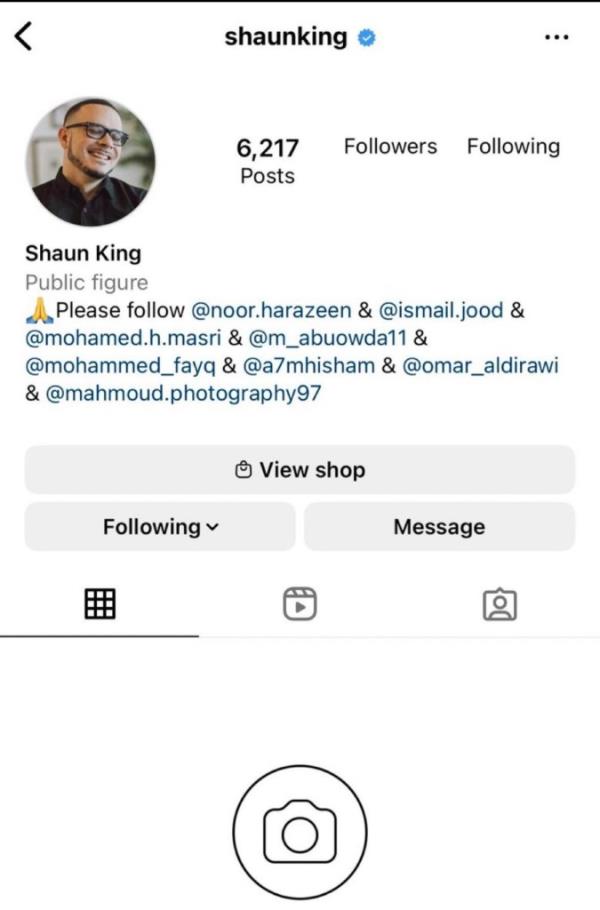 King alleged that he was banned by Instagram due to his pro-Palestinian posts.