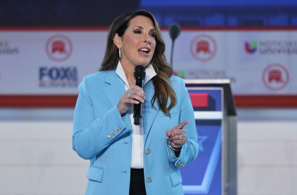 Republican Natio<em></em>nal Committee (RNC) Chair Ro<em></em>nna McDaniel speaks to the audience before the start of the second Republican candidates' debate.