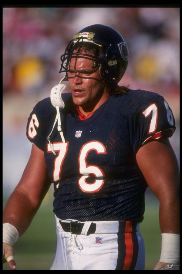 Defensive lineman Steve McMichael of the Chicago Bears looks on during a game against the Minnesota Vikings at Soldier Field in Chicago, Illinois.