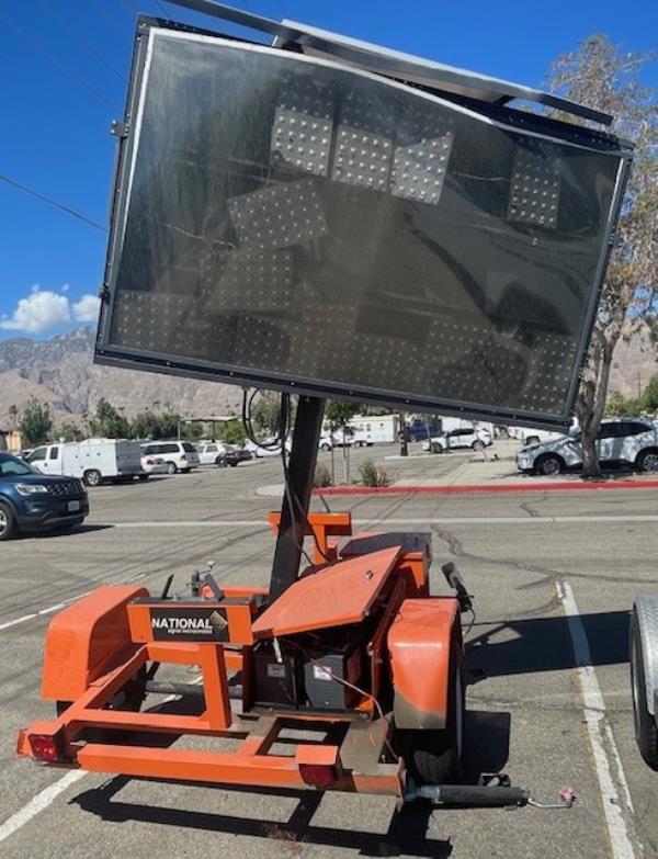 A smashed signboard seen in Palm Springs, California, in August, after a drunk driver crashed into it