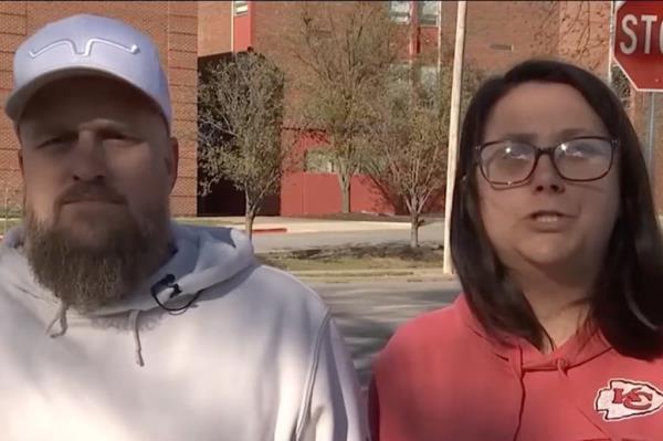 Carrel's parents are pictured talking to KCTV.