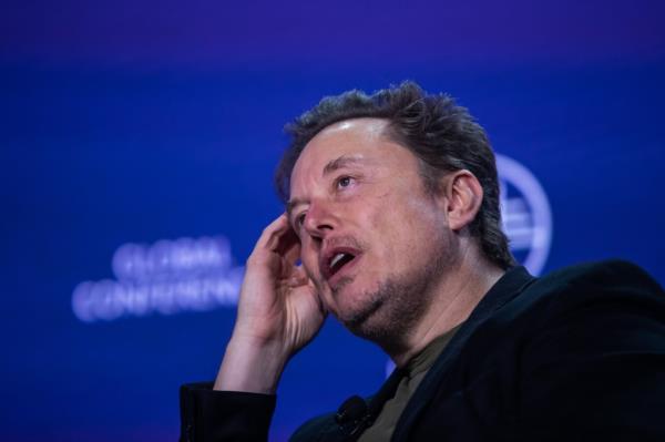 Elon Musk, co-founder of Tesla and SpaceX, speaking at the Milken Institute's Global Co<em></em>nference in Beverly Hills, California