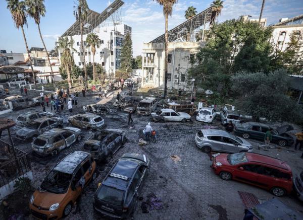 A view of the area around the Al-Ahli Baptist Hospital after it was hit in Gaza City on Tuesday. 