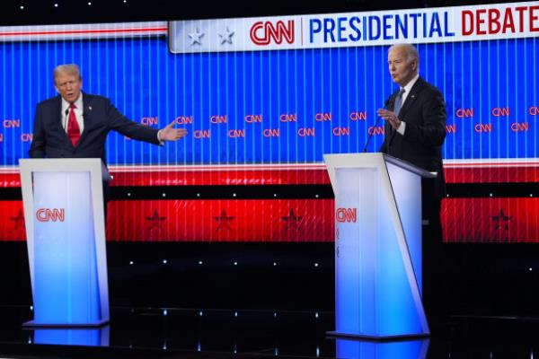 Former president Do<em></em>nald Trump debates President Joe Biden in Atlanta on June 27.