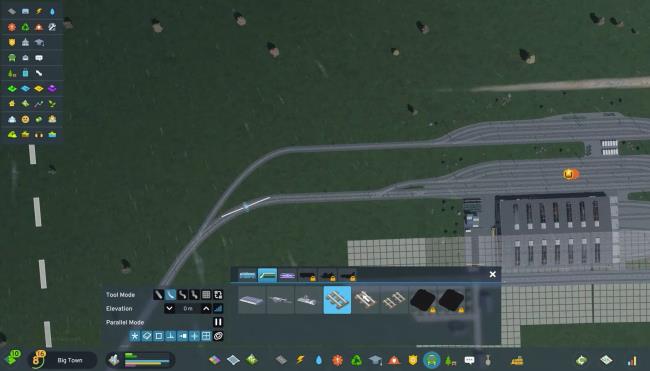 l<em></em>ink train track with rail yard in Cities: Skylines 2.