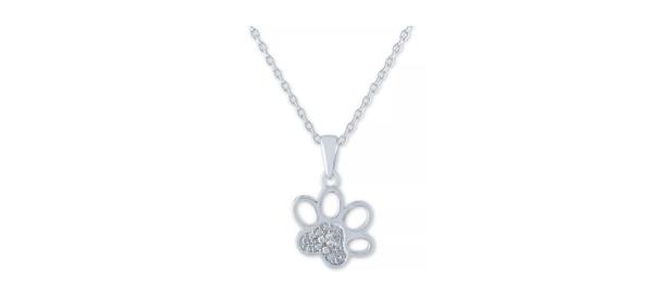 Macy's Diamond Accent Paw Print 18-Inch Pendant Necklace on white background