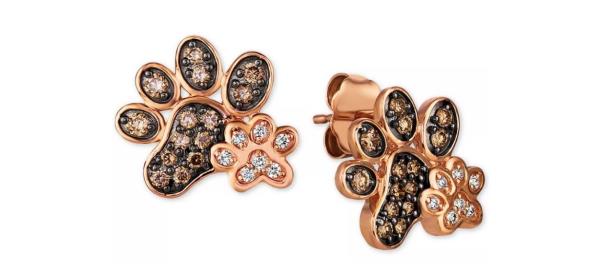 Le Vian Nude & Chocolate Diamond Paw Prints Stud Earrings on white background